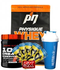 PROMO STACK Whey Protein + Creatine + Shaker + 5xΕνεργειακa ποτa