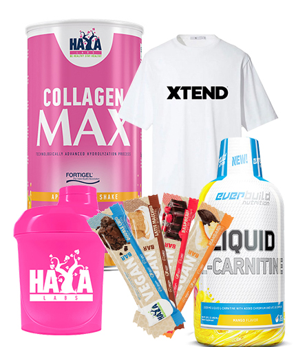 PROMO STACK All for her Κολλαγόνο + L-καρνιτίνη + T-shirt + Vegan bar + Shaker