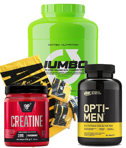 PROMO STACK SCITEC JUMBO + OPTI MEN  + CREATINE + TOWEL